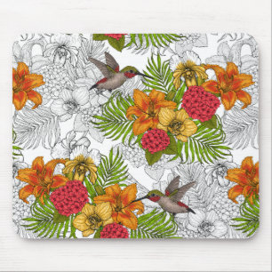 Tapis De Souris Colibris et bouquet tropical