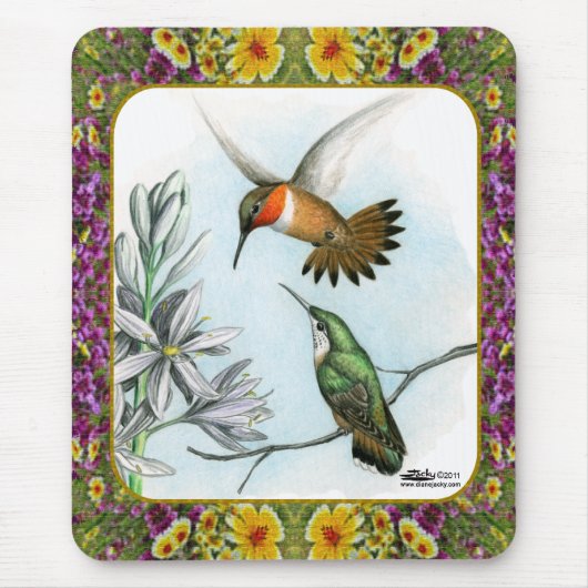 Tapis De Souris Colibris et Fleurs #2 (Devant)