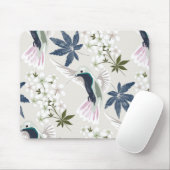 Tapis De Souris Colibris et fleurs blanches. (Avec souris)