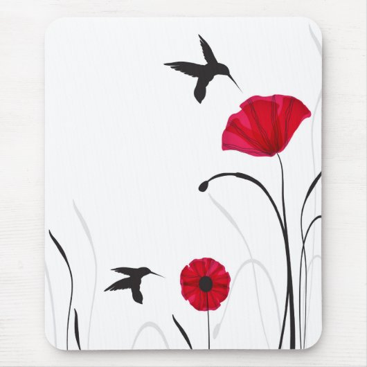 Tapis De Souris Colibris et fleurs de pavots (Devant)