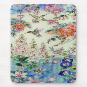 Tapis De Souris Colibris et verre souillé wow de fleurs