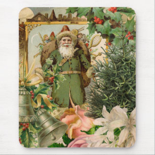 Tapis De Souris Collage de Noël Père Noël vert de l'ancien monde A