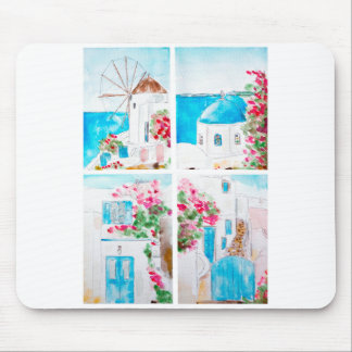 Tapis De Souris Collage de peinture aquarelle grecque