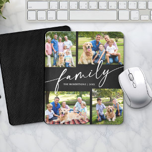 Tapis De Souris Collage de photos moderne Famille Script Souvenir