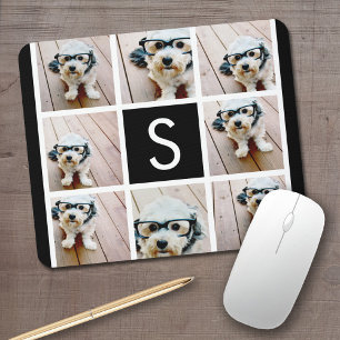 Tapis De Souris Collage de photos noir et blanc Monogramme personn