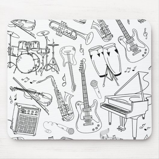 Tapis De Souris Collage d'instruments de musique en noir et blanc (Devant)