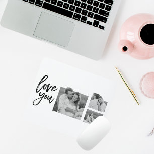 Tapis De Souris Collage moderne Couple Photo & Love You Beauté Cad