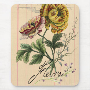 Tapis De Souris Collage numérique vintage Fleurs françaises