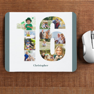 Tapis De Souris Collage photo 1er anniversaire Nombre 16 Personnal