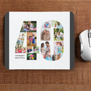 Tapis De Souris Collage photo 40e anniversaire Numéro 40 Personnal