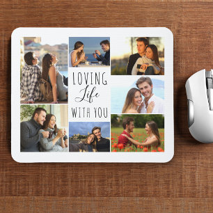 Tapis De Souris Collage photo blanc 7 Aimer la vie avec toi