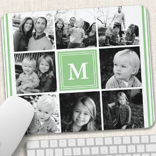 Tapis De Souris Collage photo de famille à monogramme Mint
