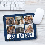 Tapis De Souris Collage photo de Keepsaké Best Papa Ever Fête des<br><div class="desc">Gras "meilleur papa jamais" en blanc san serif police avec 3 photos carrés sur une grille surplombant bleu foncé.</div>