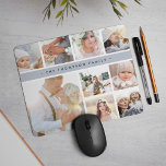 Tapis De Souris Collage photo de la bande grise de brouillard<br><div class="desc">Chic photo collage mousepad affiche neuf photos préférées dans un format carré,  avec votre nom de famille,  nom d'entreprise ou choix de personnalisation affiché sur une mince bande de gris brouillard.</div>