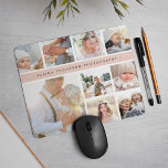 Tapis De Souris Collage photo en bande rose vierge<br><div class="desc">Chic photo collage mousepad affiche neuf photos préférées dans un format carré,  avec votre nom de famille,  nom d'entreprise ou choix de personnalisation affiché sur une mince bande de rose pastel.</div>