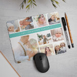 Tapis De Souris Collage photo en bande turquoise<br><div class="desc">Chic photo collage mousepad affiche neuf photos préférées dans un format carré,  avec votre nom de famille,  nom d'entreprise ou choix de personnalisation affiché sur une mince bande d'aqua turquoise vibrante.</div>