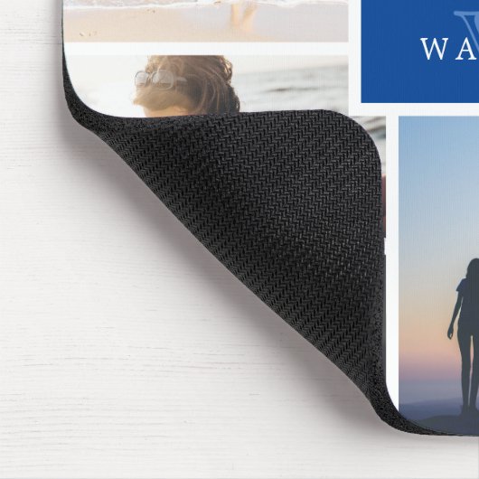 Tapis De Souris Collage photo famille simple & Monogramme bleu (Coin)