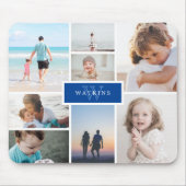Tapis De Souris Collage photo famille simple & Monogramme bleu (Devant)