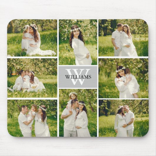 Tapis De Souris Collage photo gris monogramme classique (Devant)