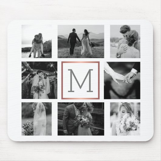 Tapis De Souris Collage photo mariage Monogramme noir et blanc (Devant)