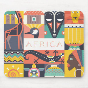 Tapis De Souris Collage symbolique africain d'art