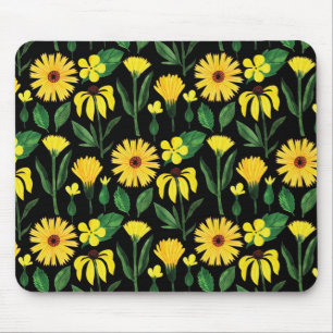 Tapis De Souris collection de marguerites jaunes sur noir