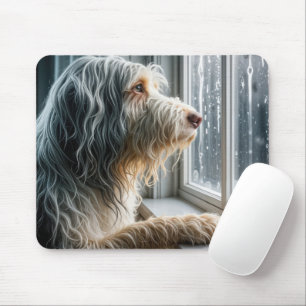 Tapis De Souris Colley barbu regardant une fenêtre pluvieuse