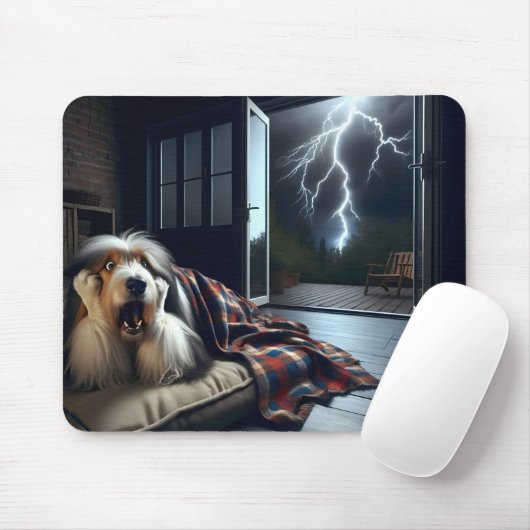 Tapis De Souris Collie effrayé de Thunderstorm (Avec souris)