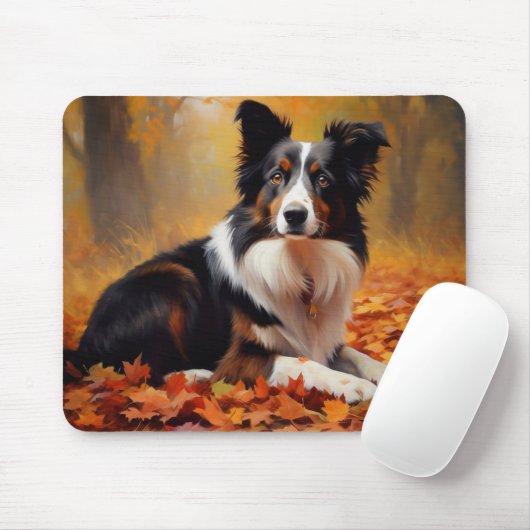 Tapis De Souris Collie frontalier à l'automne Feuilles automne Ins (Avec souris)