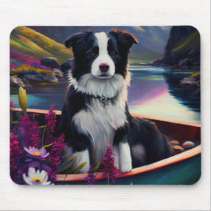 Tapis De Souris Collie frontalier sur une pagaie : une aventure Pi