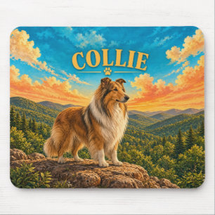 Tapis De Souris Collie, Montagnes Vertes Aquarelle Vintage