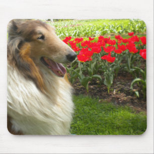 Tapis De Souris Collie sur la souris des tulipes
