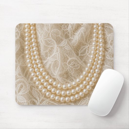 Tapis De Souris Collier de perles sur dentelle d'ivoire (Avec souris)