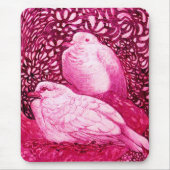 TAPIS DE SOURIS COLOMBES BLANCHES EN FUCHSIA ROSE (Devant)