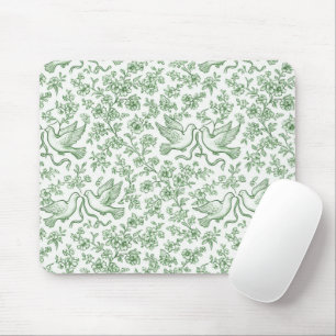 Tapis De Souris Colombes de mariage vertes avec rubans et fleurs