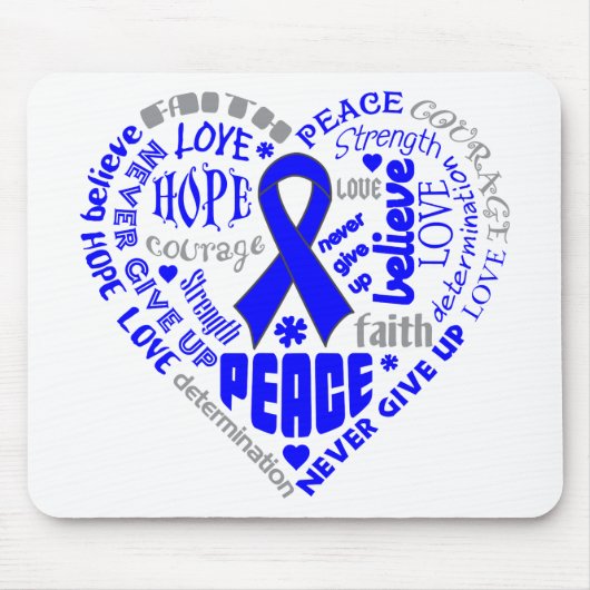 Tapis De Souris Colon Cancer Sensibilisation Mots du coeur (Devant)