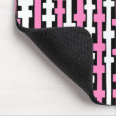 Tapis De Souris Colonnes Abstraites - Blanc et Rose sur Noir (Coin)