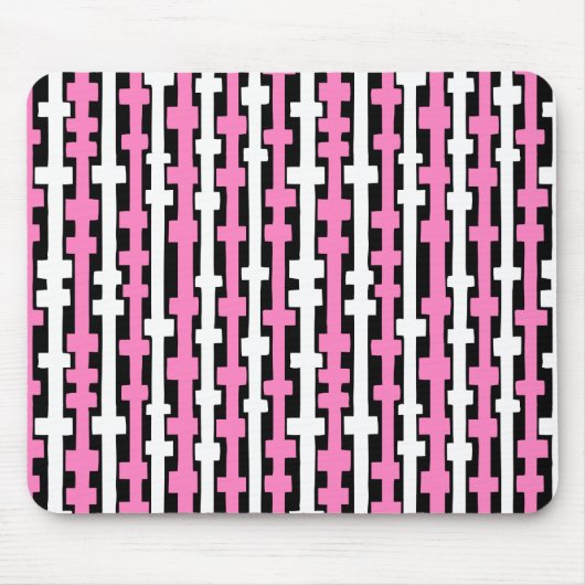 Tapis De Souris Colonnes Abstraites - Blanc et Rose sur Noir (Devant)