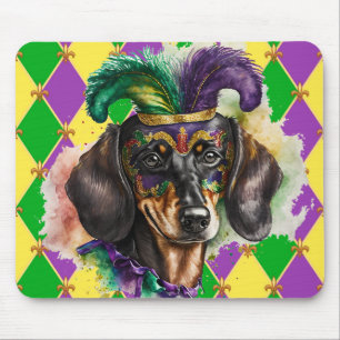 TAPIS DE SOURIS COLORÉ MARDI GRAS THÈME DACHSHUND CHIEN VISAGE