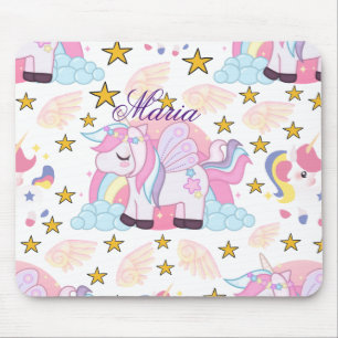 Tapis De Souris Colorée Starry Unicorn Magique Nom personnalisé