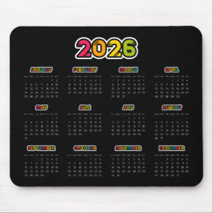 Tapis De Souris Colorful 2025 Calendrier noir