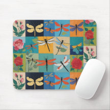 Colorful Dragonflies And Roses Patchwork