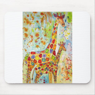 Tapis De Souris Colourful Mother and Baby Giraffes