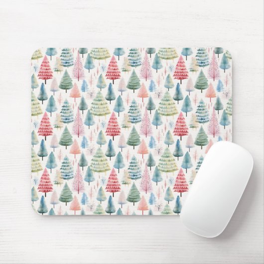 Tapis De Souris Colourful Pastel Christmas Pine Trees Pattern (Avec souris)