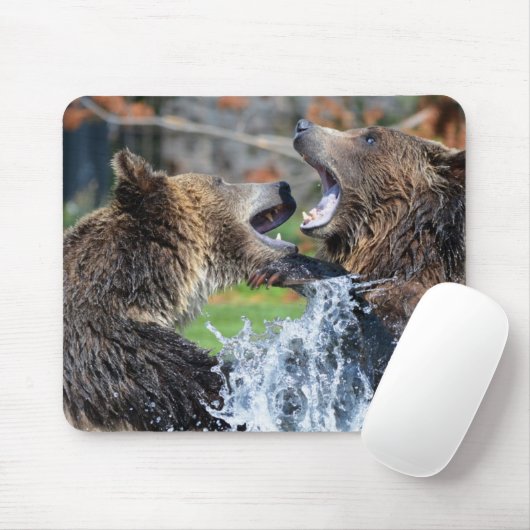 Tapis De Souris Combat d'ours gris (Avec souris)