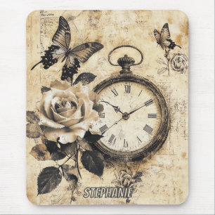 Tapis De Souris Compas vintage et papillon - Papier rustique (2)