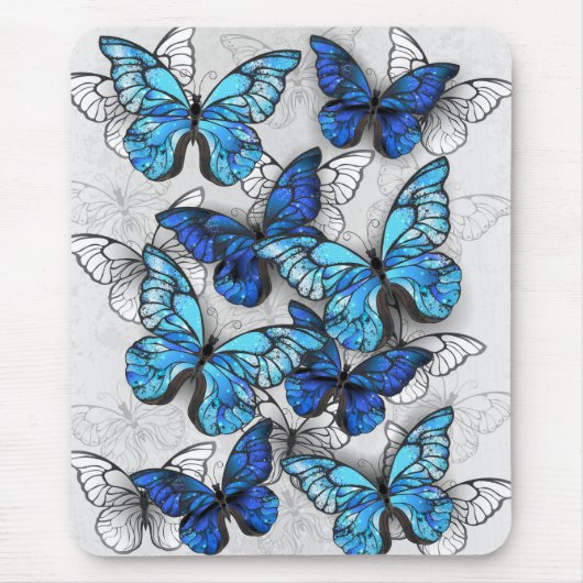 Tapis De Souris Composition des papillons blancs et bleus (Devant)