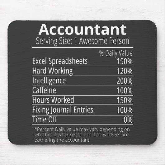 Tapis De Souris Comptable Nutrition Fact, Nutrition Fact (Devant)