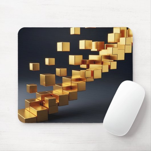 Tapis De Souris Concept de croissance de cubes dorés géométriques  (Avec souris)