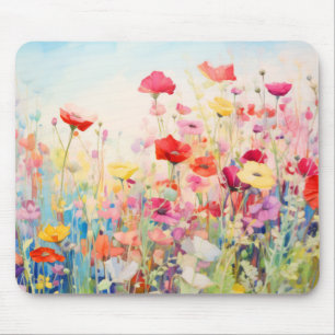 Tapis De Souris Concept de pavot à fleurs sauvages Art coloré Abst